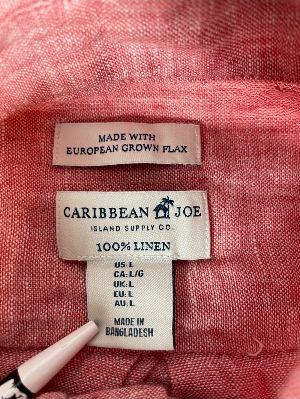 Caribbean Joe Red 100% Linen Long Sleeve Button Up Men’s Shirt Large - Picture 4 of 11